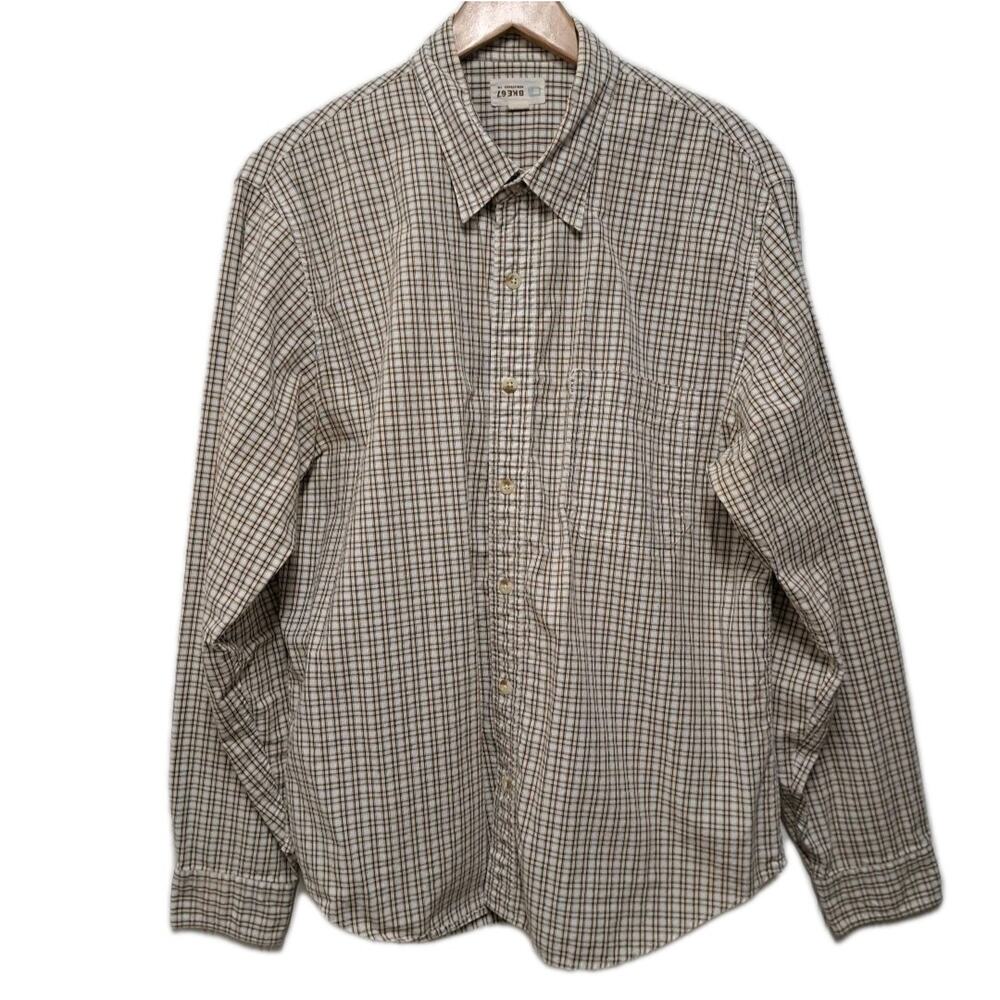 BKE Y2K Vintage 67 Long Sleeve Shirt Mens L Tan Plaid 100% Cotton Button Up